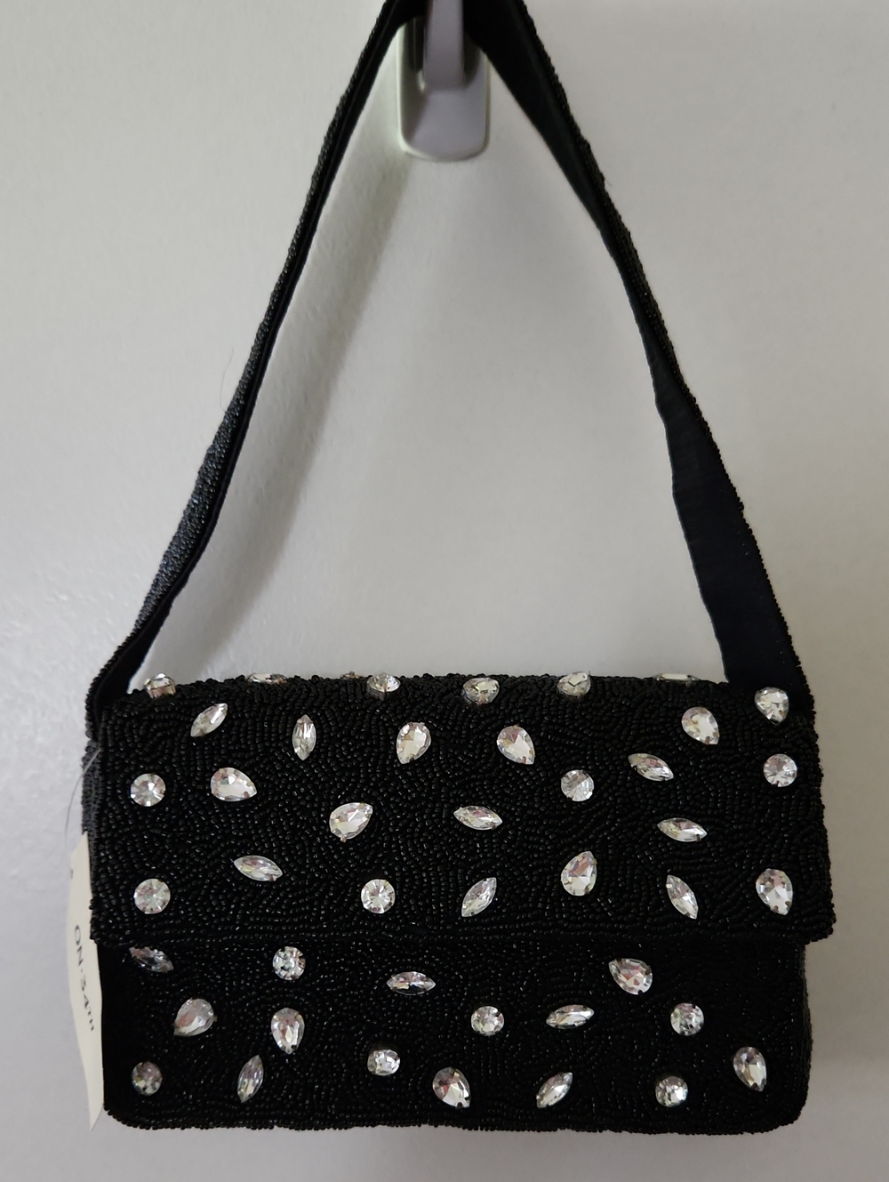 NWT Black beaded evening bag with rhinestones. Sold As Is